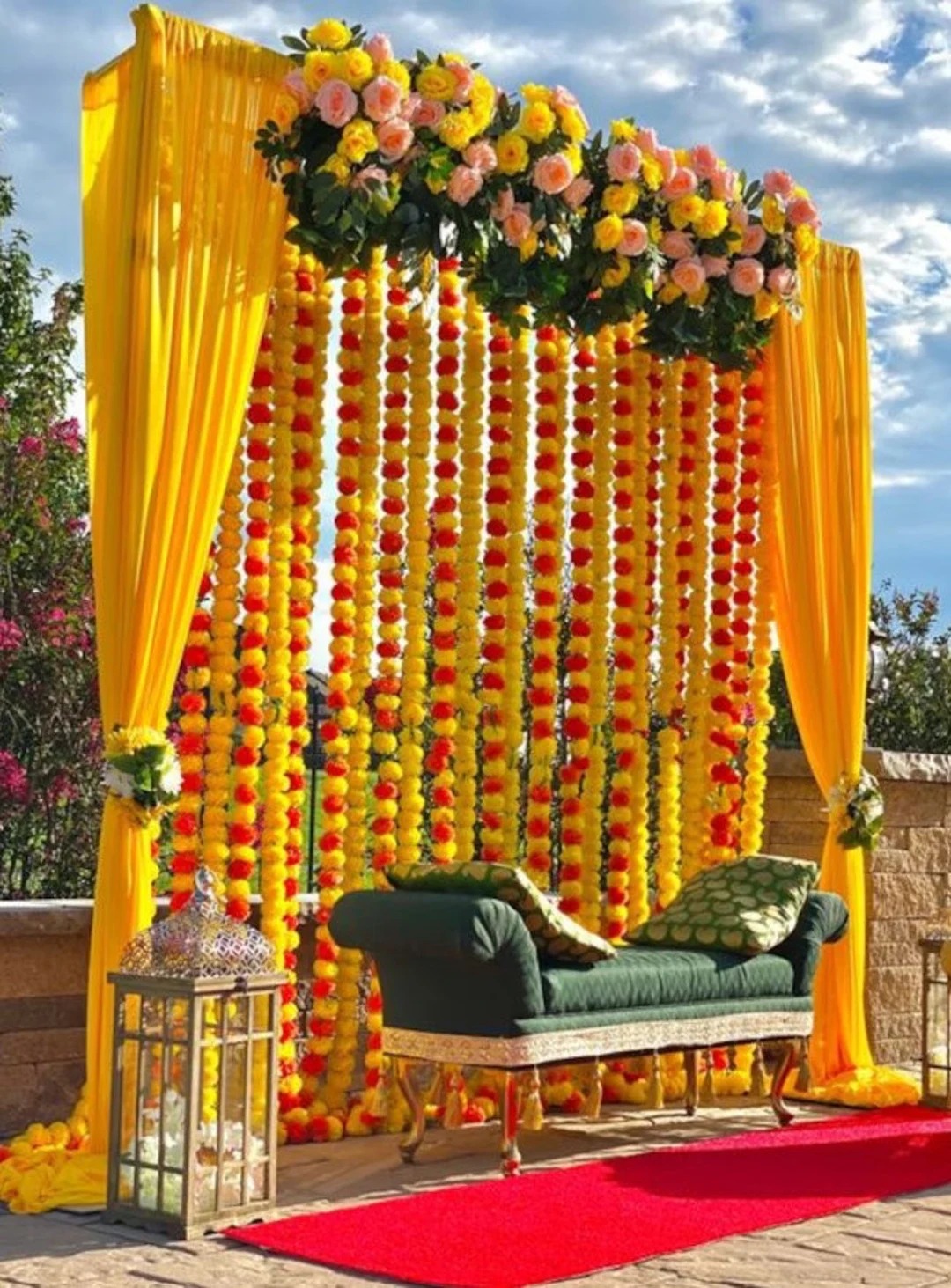 Luxury floral arch with hanging flowers